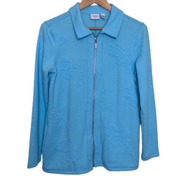 CHICO'S Weekend Women's Textured Blue Long Sleeve Full Zip Jacket Size 0 = XS - Picture 1 of 8